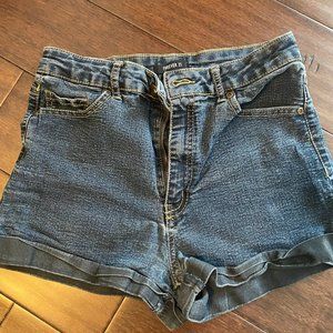 Womans black wash denim shorts